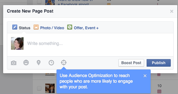 facebook közönség optimalizálás a bejegyzések ikonra