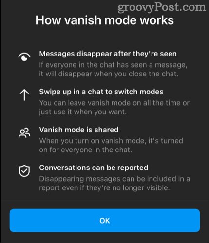 Hogyan működik a Vanish Mode képernyő
