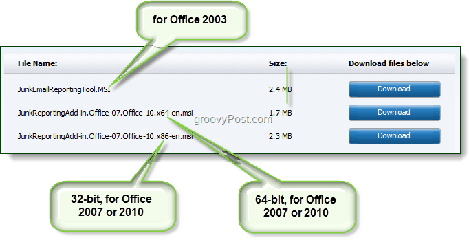 töltse le a levélszemét-jelentési eszközt az Office 2003, Office 2007 vagy Office 2010 alkalmazásokhoz