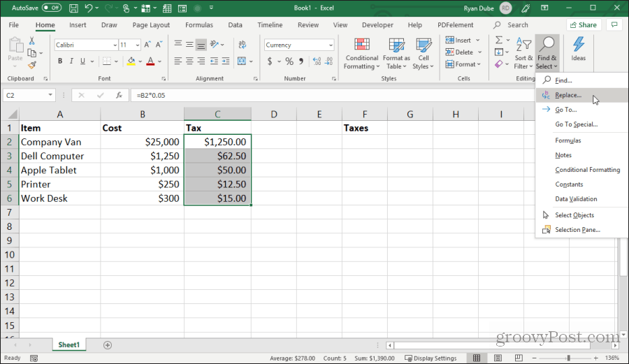 a képlet karakterek helyettesítése az Excel programban
