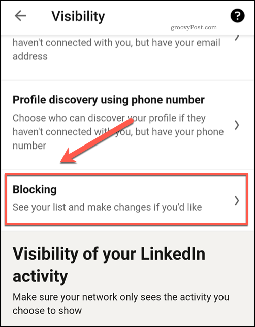 A LinkedIn blokkolt felhasználói beállítások menü