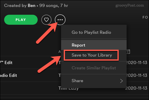 Spotify lejátszási lista mentése felhasználói könyvtárba