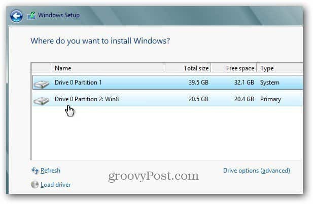 Windows 8 partíció