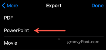Exportálás a Keynote-ból a PowerPoint-ba iOS rendszeren