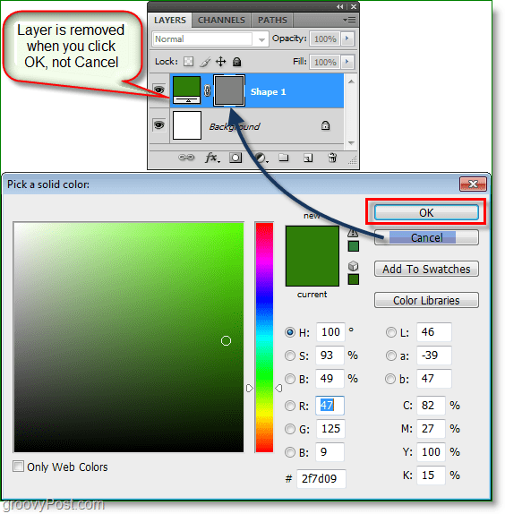 A Photoshop Color Picker képernyőképe - a woohoo működik, így most már használhat színes választó gyorsbillentyűket a Photoshop alkalmazásban