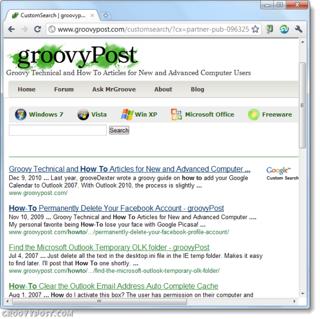 A Google Webhely-keresés használata a Chrome Omni bárban