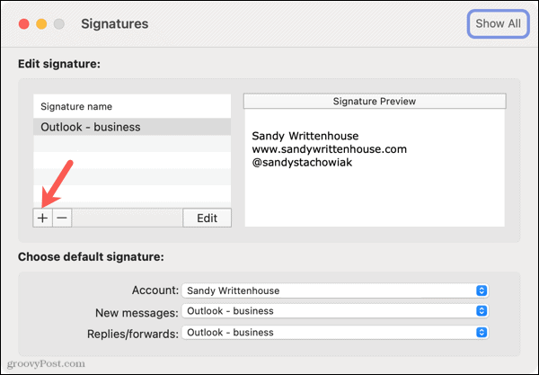 Új aláírás hozzáadása a Mac Outlook programhoz