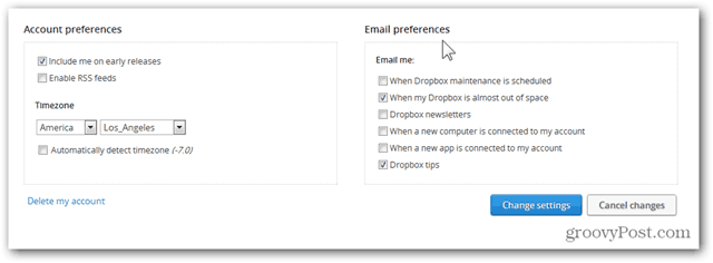 dropbox az e-mail beállítások konfigurálása