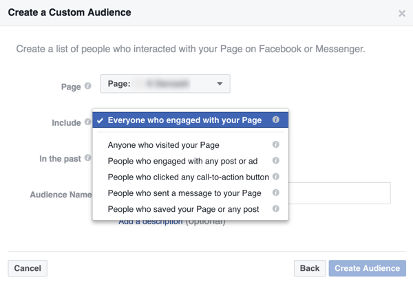 Hozzon létre egy egyéni közönséget azok közül, akik a Facebookon léptek kapcsolatba a vállalkozásával.