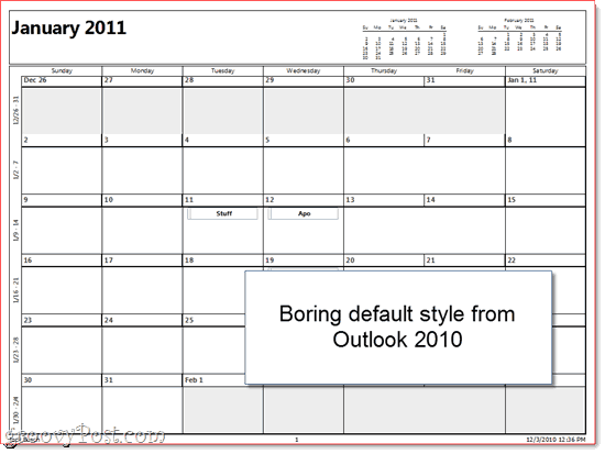 Outlook nyomtatott naptár