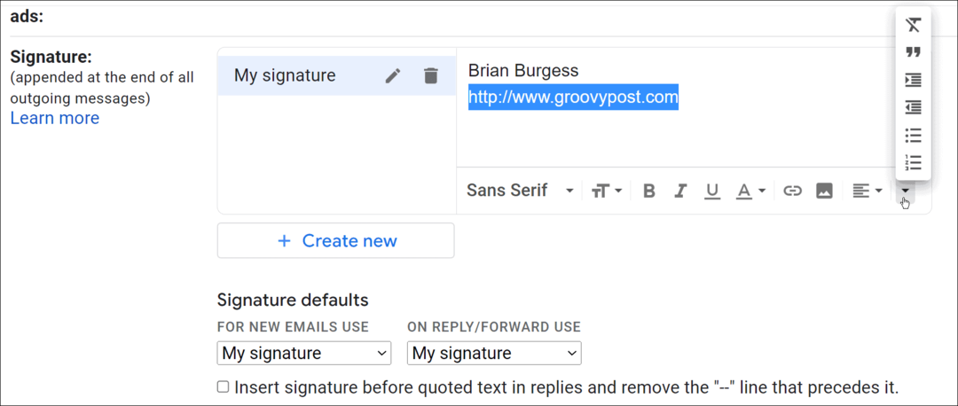 Az aláírás megváltoztatása a Gmailben