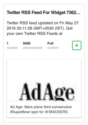 add twitter widget rss feed-et a feedly-hez