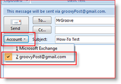 Válassza a Fiók küldése lehetőséget az Outlook 2007 programban