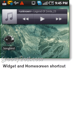 songbird android widget és shorcut screenshot