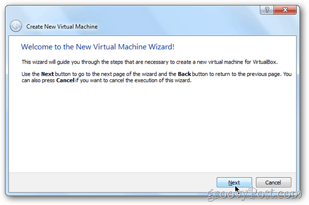 A VirtualBox varázsló Windows 8