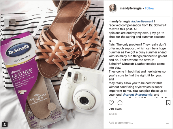 Mandy Ferrugia, az Instagram szépségápolási és életstílus-befolyásolója ebben a szponzorált bejegyzésben segített népszerűsíteni Dr. Scholl lakások talpbetétjét.