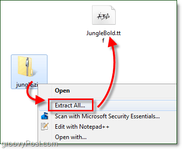 kicsomagolja egy ingyenesen letöltött betűkészletet a Windows 7 alkalmazáshoz