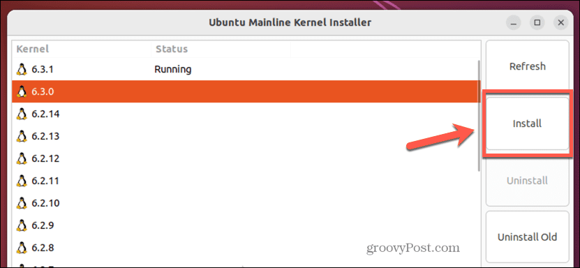 Az ubuntu kernel telepítése a fővonalra