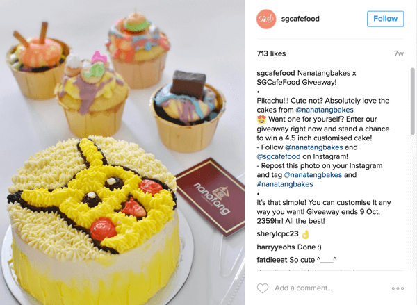 A szingapúri Café Food Instagram-fiókjukon keresztül népszerűsítette a Nanatang Bakes ajándékozását.