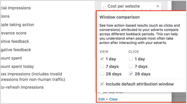 facebook ads manager hozzárendelési ablak összehasonlítása