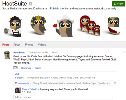 Google+ oldalak - HootSuite