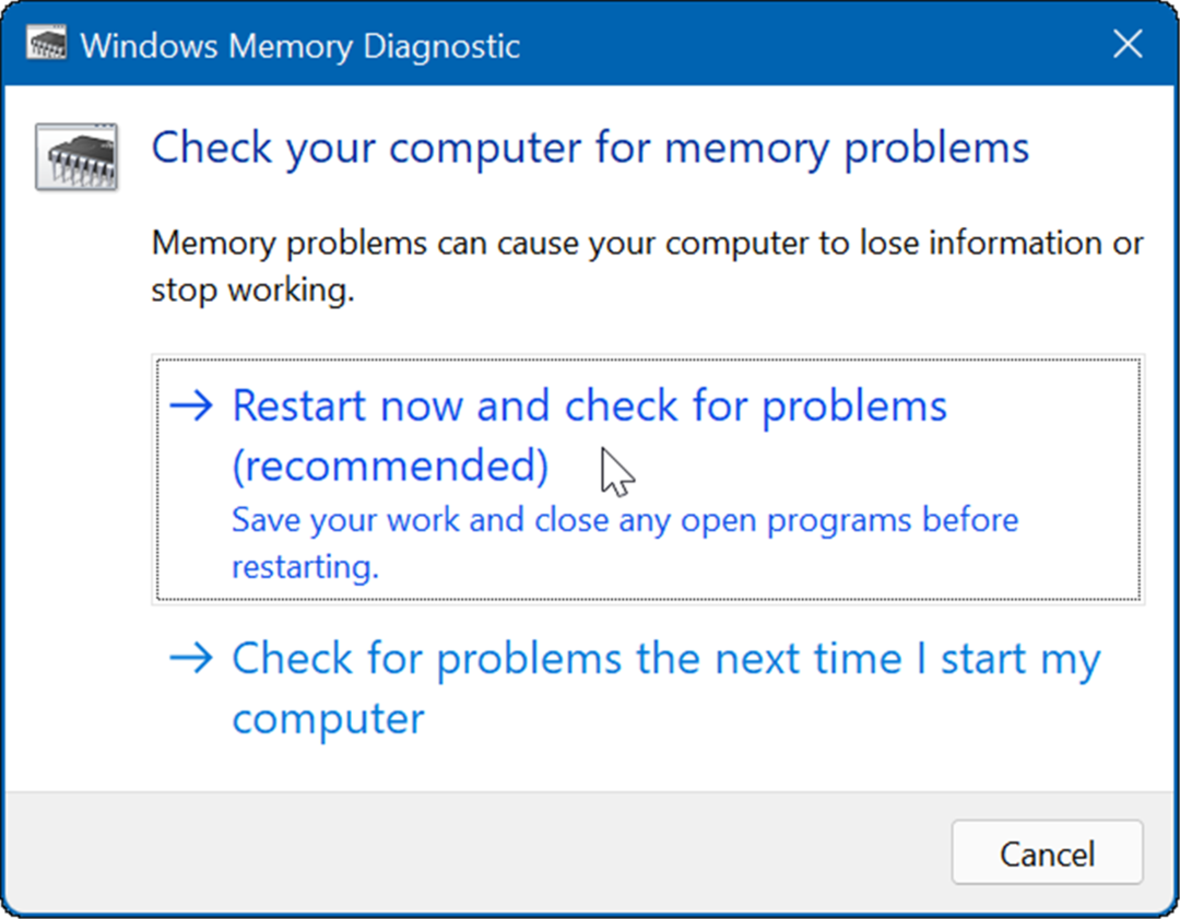 Windows memória diagnosztika