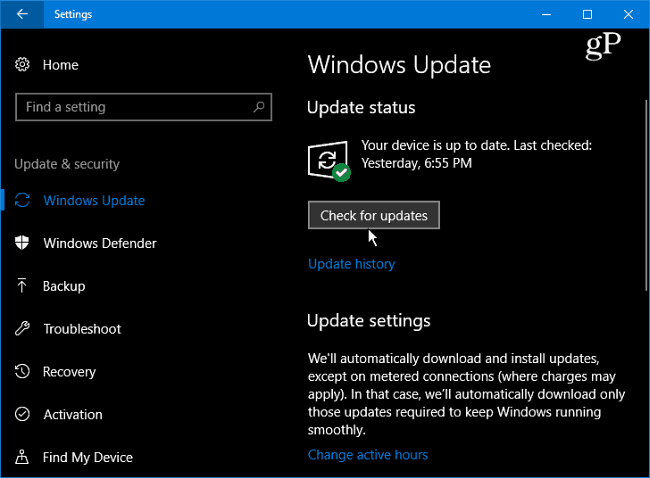 1 Windows 10 Ellenőrizze a frissítéseket