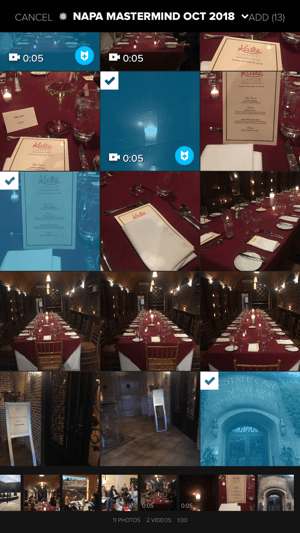 Hozzon létre egy Splice Instagram-történet 2. lépését, amely a képek és videók kiválasztását mutatja be.