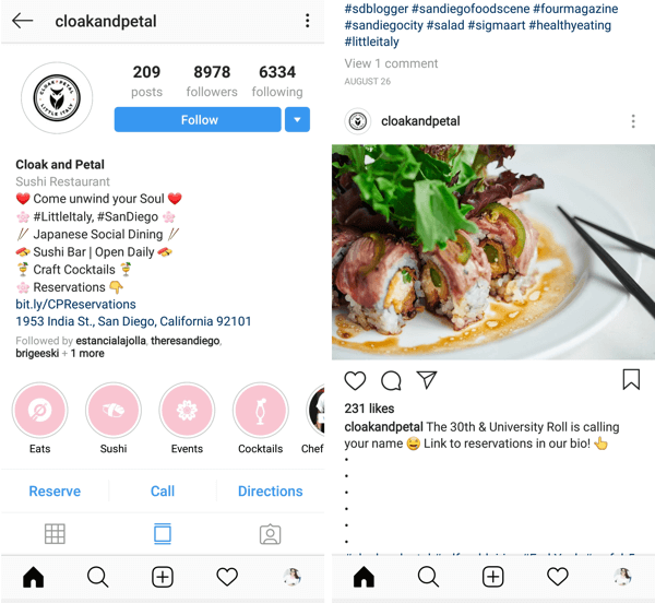 Instagram-bejegyzés a cselekvésre ösztönzés gombra kattintva @cloakandpetal.