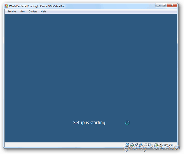 A VirtualBox Windows 8 telepítése elindul