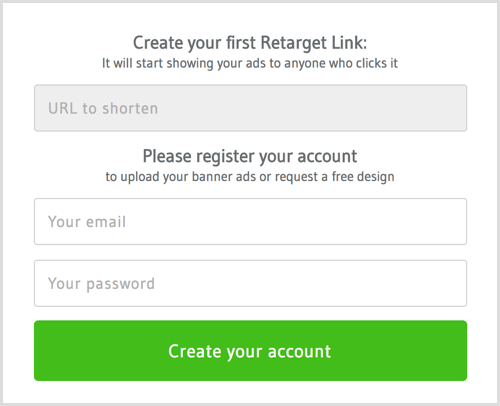 Hozzon létre egy fiókot a RetargetLinks szolgáltatással.