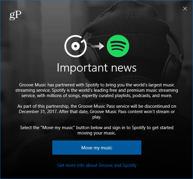 Microsoft Groove Music költözött az üzenet Spotify-hez