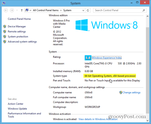 Windows 8 rendszer típusa