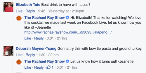 a rachel ray show facebook komment válaszok példája