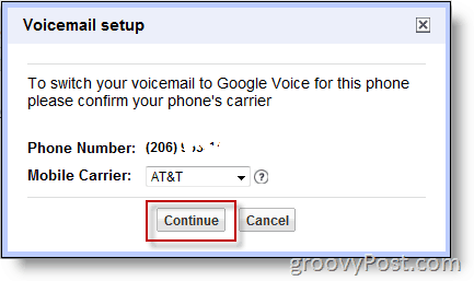Képernyőkép - A Google Voice engedélyezése a nem google számon