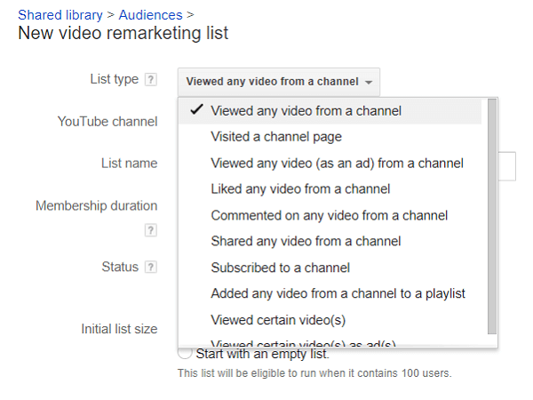 Megoszthatja a YouTube-nézők listáját remarketing céljából.