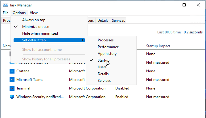 Módosítsa a Feladatkezelő kezdőoldalát a Windows 11 rendszerben