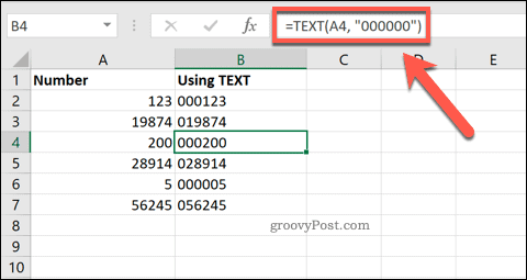A TEXT használata az Excelben vezető nullák hozzáadásához
