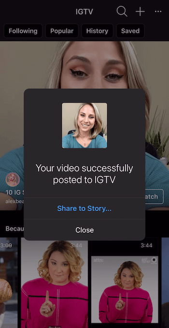 felszólítás az IGTV videó megosztására az Instagram Stories-ban