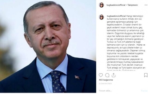 Tuğba Ekinci, Tayyip Erdoğan elnök megosztása
