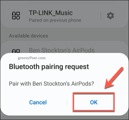 Az Android AirPods párosításának megerősítése
