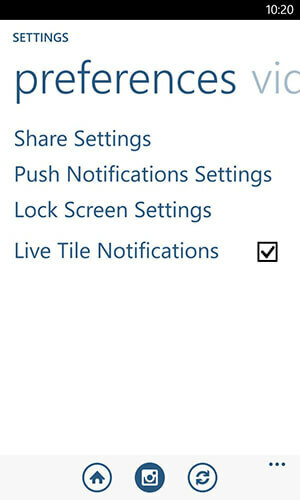 a Windows Phone instagram alkalmazás értesítési lehetőségei