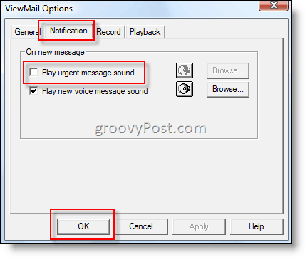 A ViewMail e-mail értesítés riasztásának letiltása:: groovyPost.com