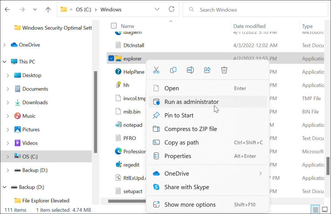 A Windows 11 File Explorer futtatása rendszergazdaként