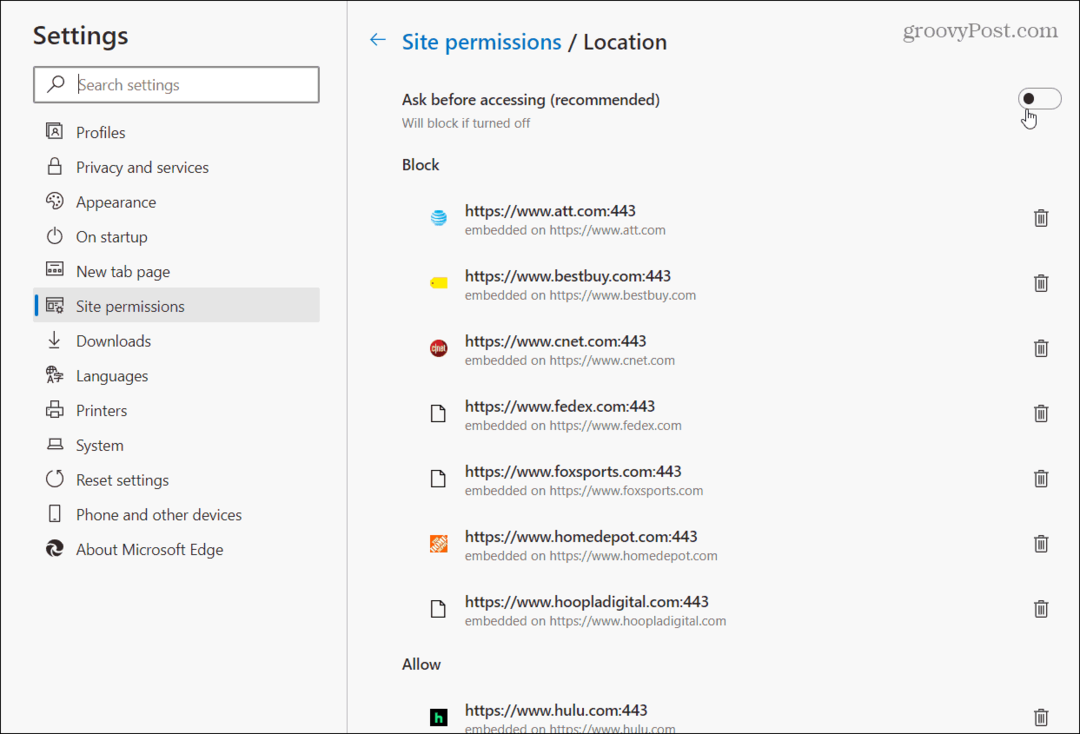 A webhely-engedélyek engedélyezése vagy letiltása a Microsoft Edge programban