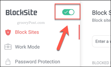 A BlockSite engedélyezése gomb a Chrome-ban
