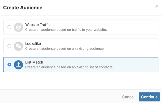 A Quora lista egyezési közönség létrehozásának 2. lépése