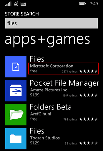 Fájlok Windows Phone 8.1