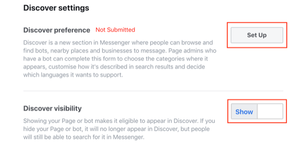 Küldés a Facebook Messenger Discover fülre, 2. lépés.