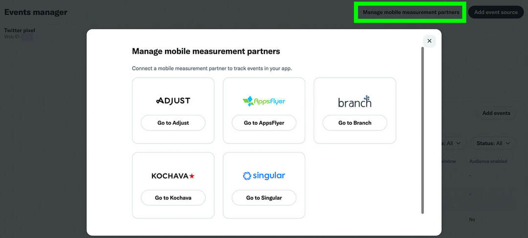 hogyan válasszunk-a-kampány-célkitűzést és-egy-hirdetéscsoport-célt a Twitter-pixel-app-conversions-for-android-apps-set-up-mobile-measurement-partner-in- használatával események-menedzser-példa-20